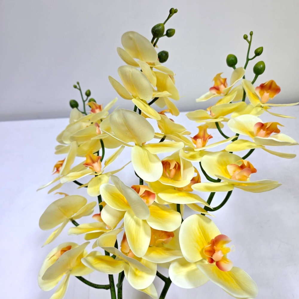 Artificial Orchid Stems 37in Yellow Faux Silk Floral Wedding Home Decor 3pc